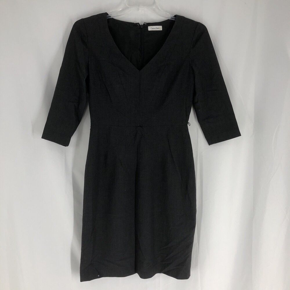 Calvin Klein Women's Gray 3/4 Sleeve Sheath Dress Medium